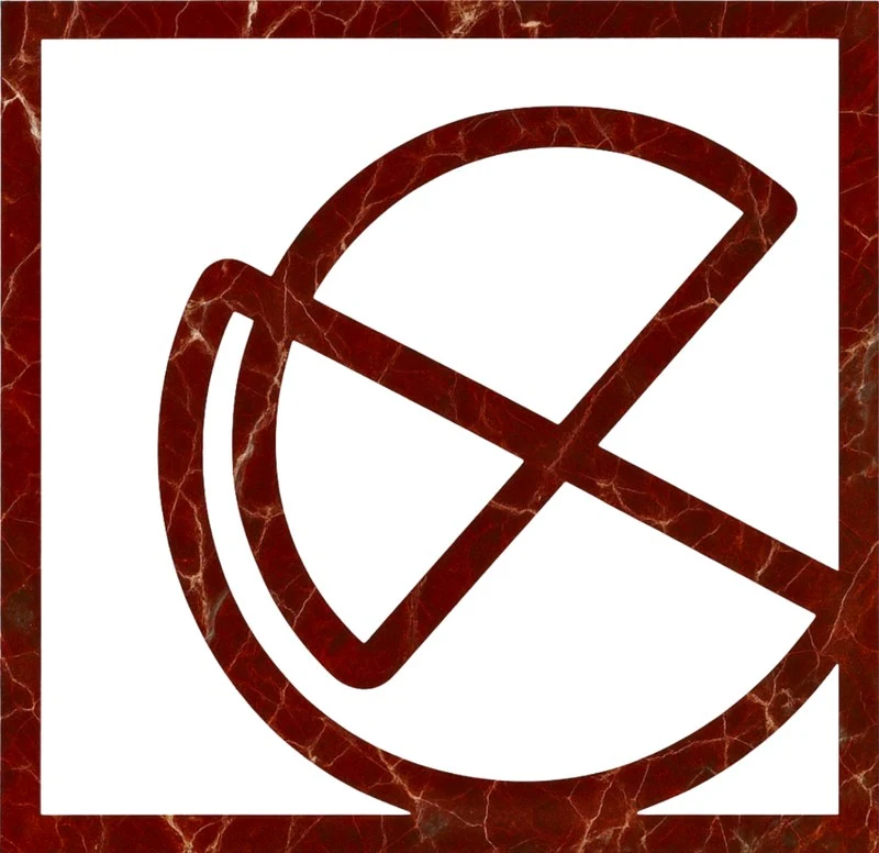The Encore Stone Studio emblem rendered in oxblood marble