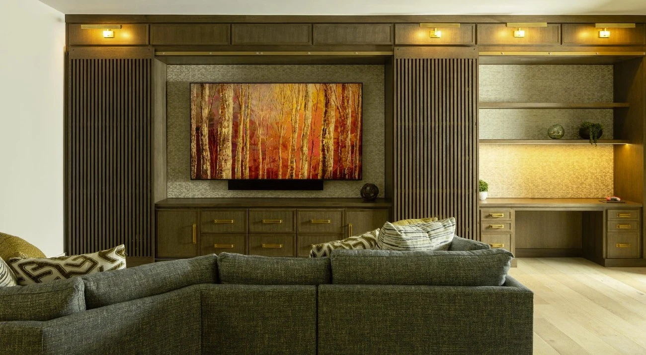 Fluted built-in and sectional in the game room
